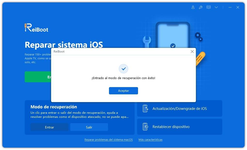 ingreso al modo recuperacion con éxito