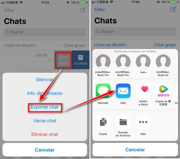 exportar mensajes whatsapp iphone