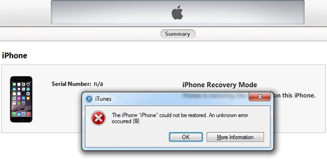 mensaje itunes error 9