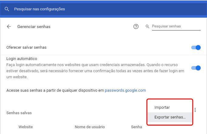 importar arquivo CSV a Chrome