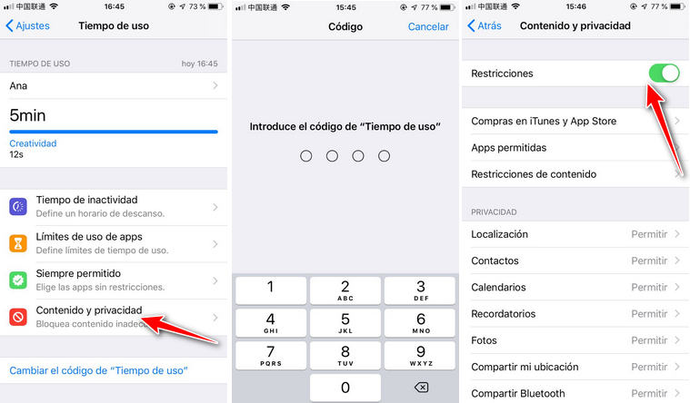restriccones de contenido y privacidad